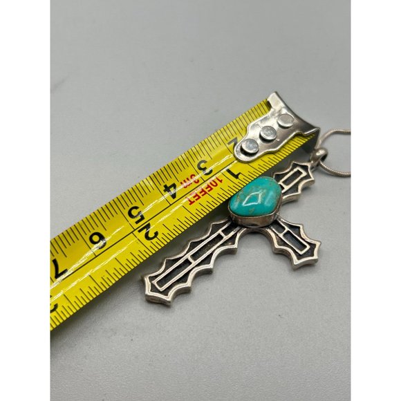 Vintage Sterling Silver & Turquoise Cross Necklace Handcrafted Native Jewelry - Picture 10 of 11